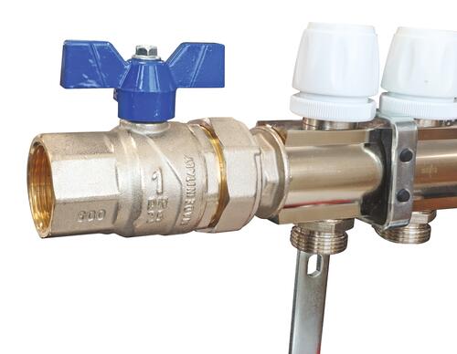 Kit complet de 2 collecteurs plancher chauffant laiton - 3 circuits et vannes intégrées